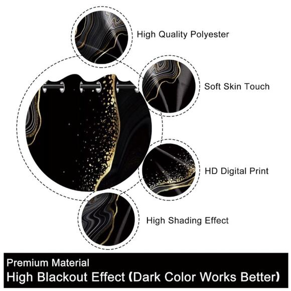 Baocicco Black and Gold Marble Window Curtains for Bedroom Living Room - Art Flu - Picture 4 of 6